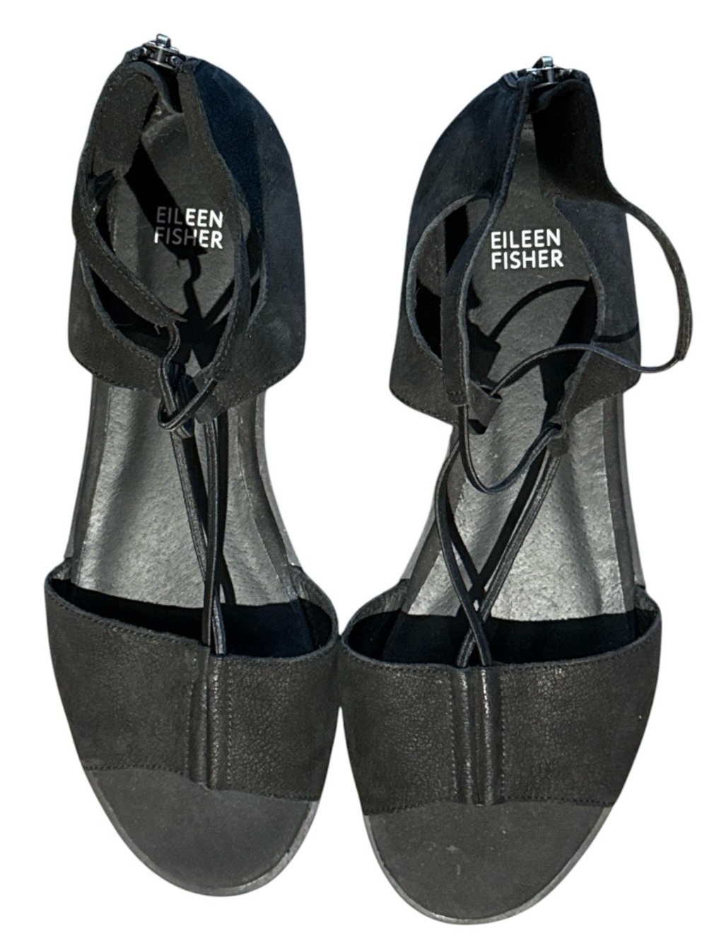 Eileen Fisher Rose Minimalist Comfort Sandals Black Leather - Picture 2 of 6